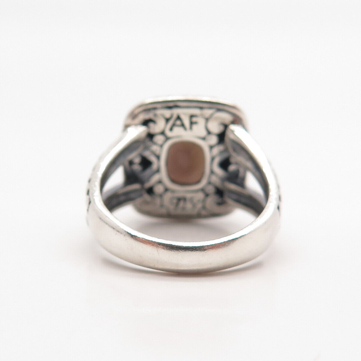 925 Sterling Silver Vintage Real Smoky Quartz Dots Ring Size 7.25