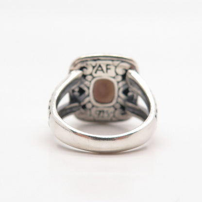 925 Sterling Silver Vintage Real Smoky Quartz Dots Ring Size 7.25