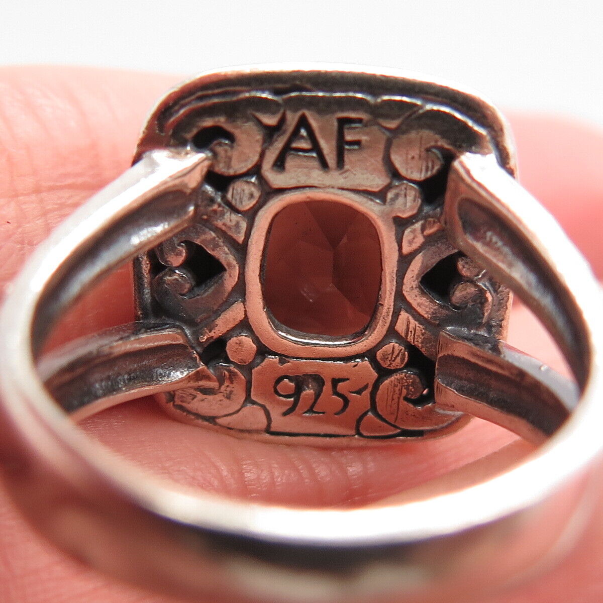 925 Sterling Silver Vintage Real Smoky Quartz Dots Ring Size 7.25