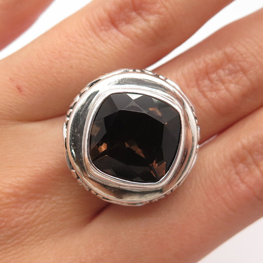 925 Sterling Silver Vintage Real Smoky Quartz Ornate Ring Size 7.5