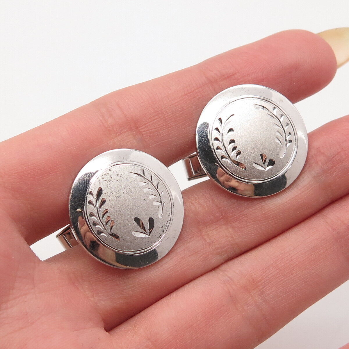 925 Sterling Silver Vintage Etched Round Cufflinks