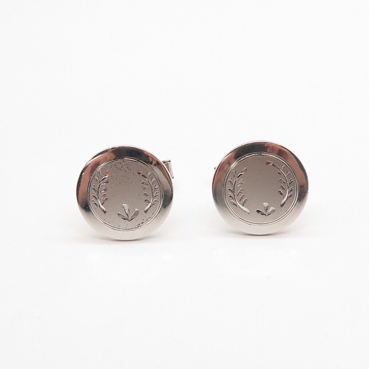 925 Sterling Silver Vintage Etched Round Cufflinks