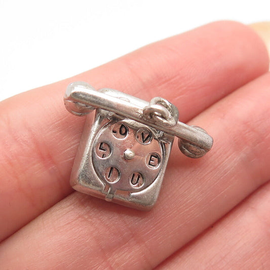 925 Sterling Silver Antique Wells “I Love You” Old Telephone Charm Pendant