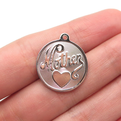 925 Sterling Silver Vintage "Mother" Heart Round Pendant