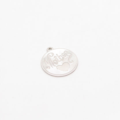 925 Sterling Silver Vintage "Mother" Heart Round Pendant