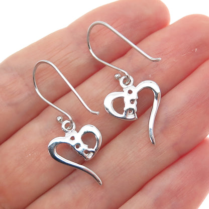 925 Sterling Silver Round-Cut C Z Heart Dangle Earrings