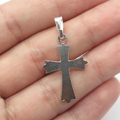 925 Sterling Silver Vintage Ribbed Religious Cross Pendant