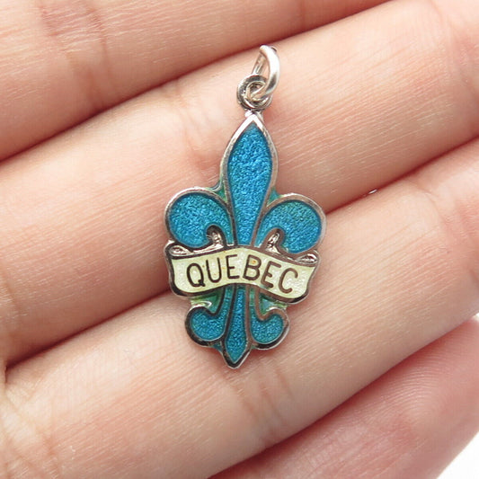 925 Sterling Silver Vintage BMCo Enamel "Quebec" Fleur-de-Lis Charm Pendant