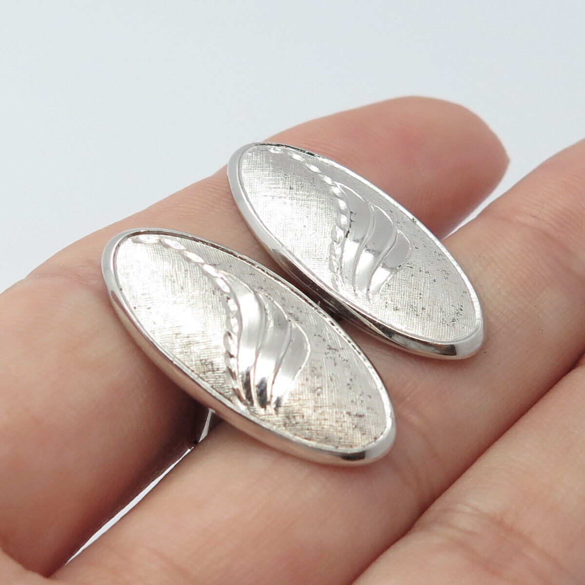 925 Sterling Silver Vintage Satin Finish Abstract Wings Oval Cufflinks