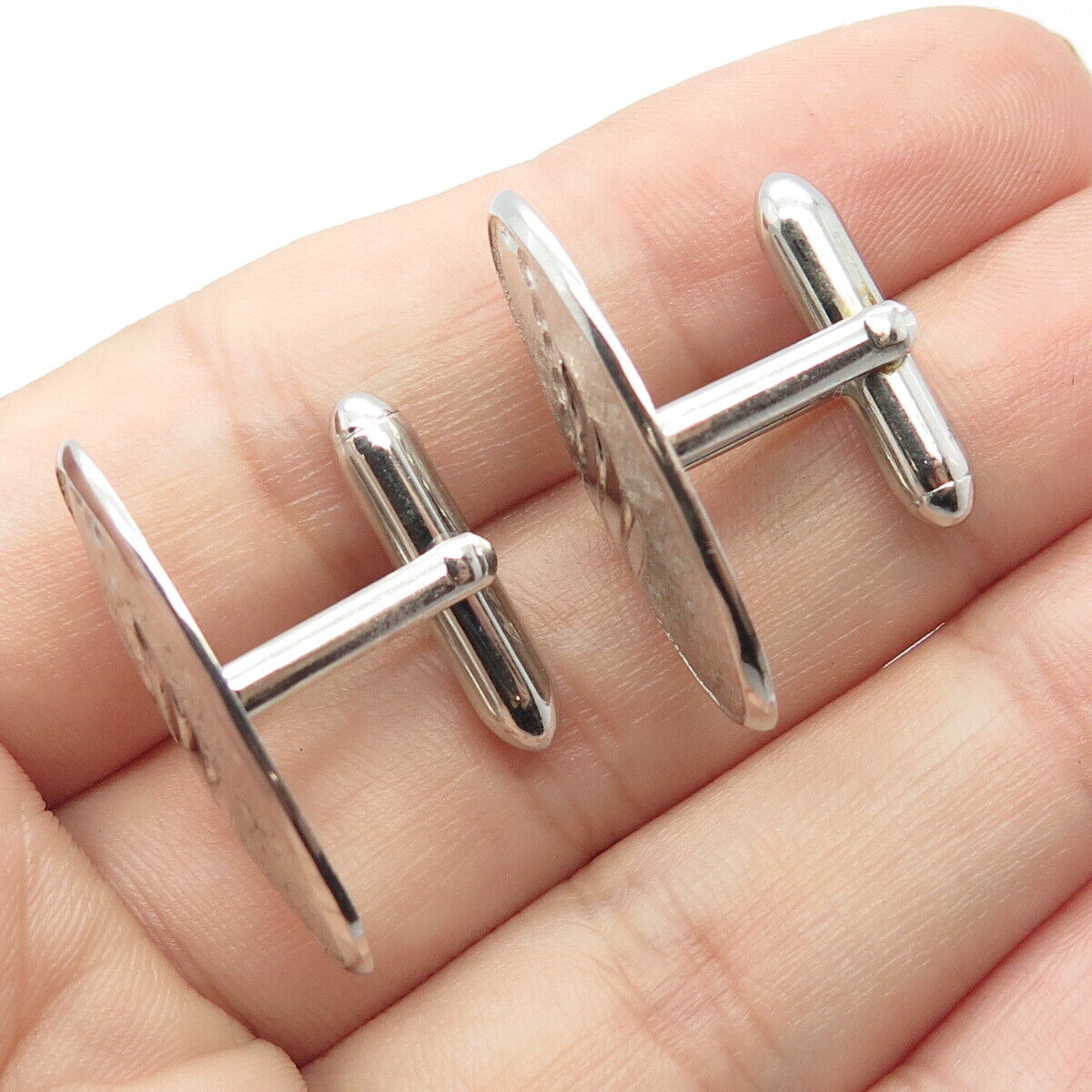 925 Sterling Silver Vintage Satin Finish Abstract Wings Oval Cufflinks