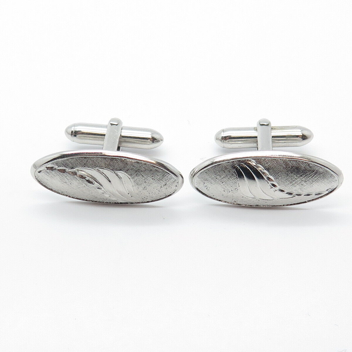 925 Sterling Silver Vintage Satin Finish Abstract Wings Oval Cufflinks