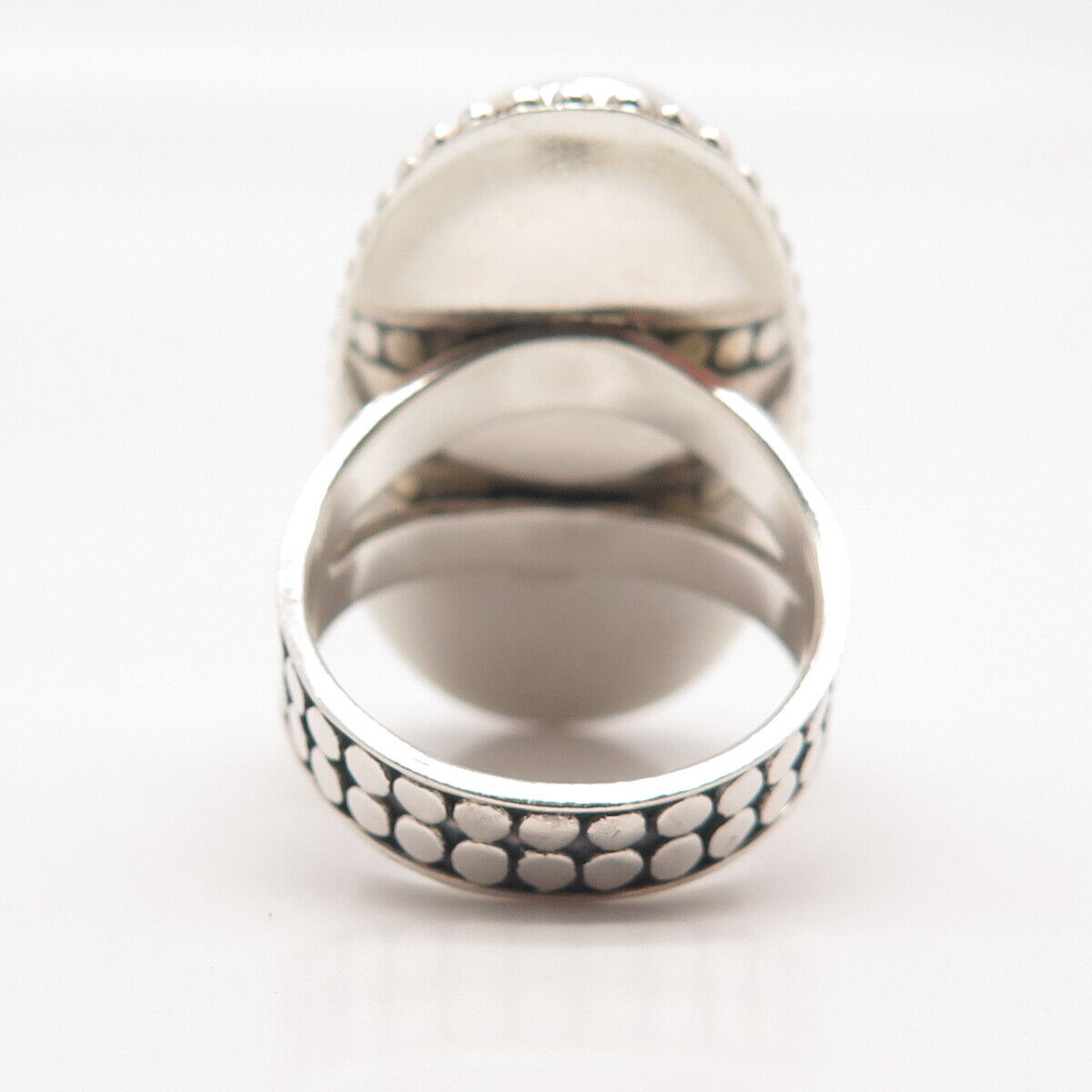 925 Sterling Silver Vintage AF Rose Quartz Beaded Oval Statement Ring Size 8