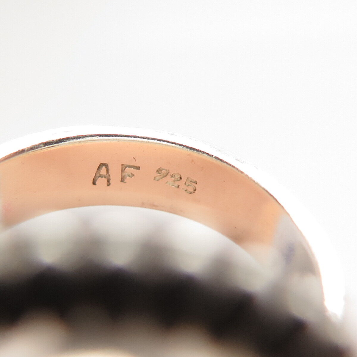 925 Sterling Silver Vintage AF Rose Quartz Beaded Oval Statement Ring Size 8