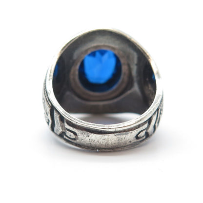 925 Sterling Silver Vintage Reed & Co Lab Sapphire E Roosevelt JHS '74 Ring 5.25