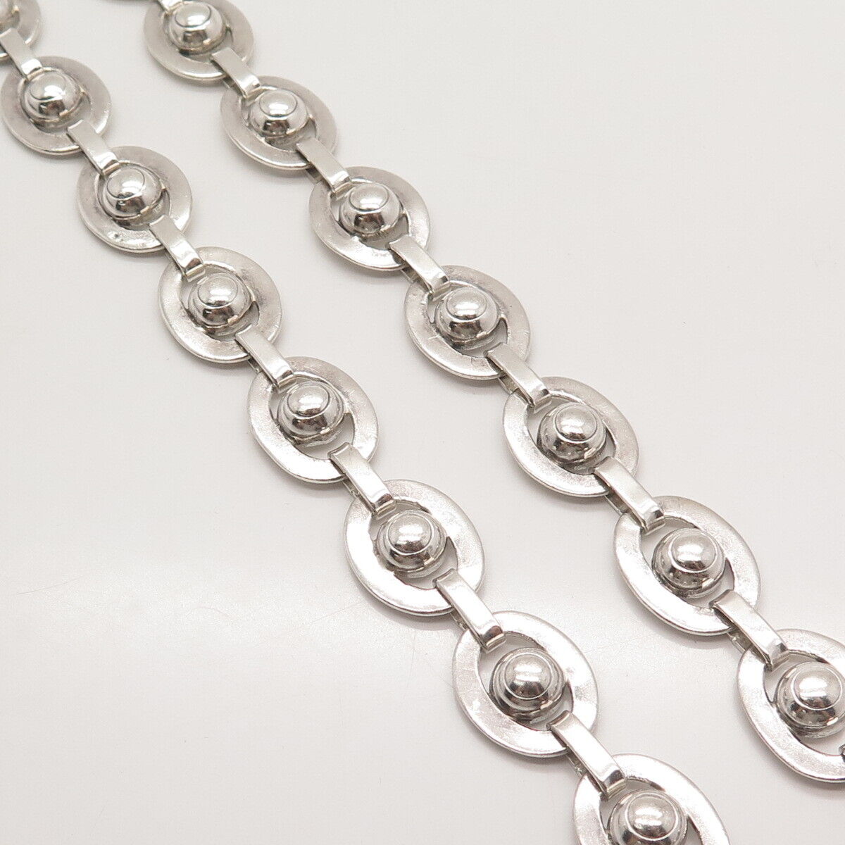 925 Sterling Silver Vintage Victoria Mexico Beaded Oval Link Chain Necklace 26"