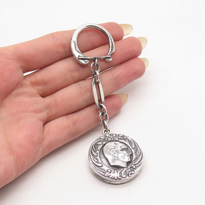 900 Silver Vintage Man Profile Key Chain Ring