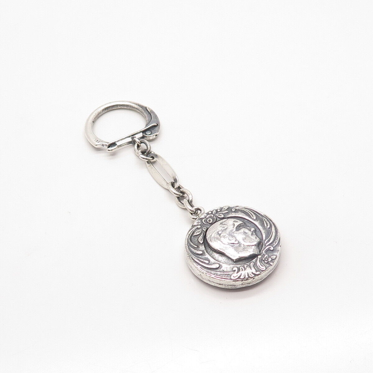 900 Silver Vintage Man Profile Key Chain Ring