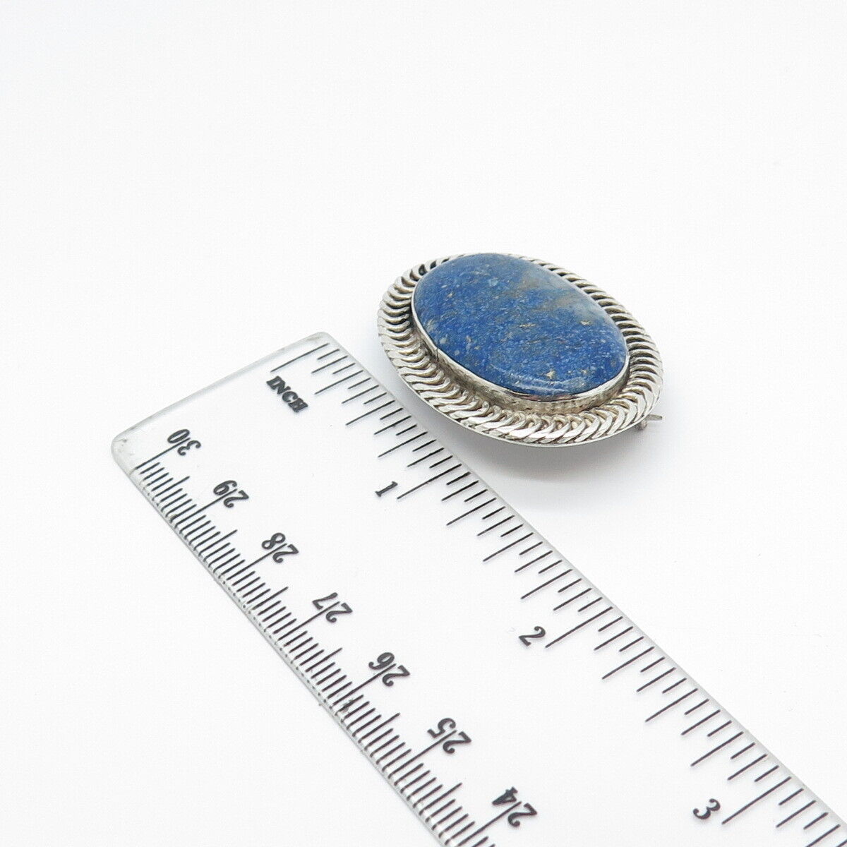 980 Silver Vintage Real Lapis Lazuli Gem Oval Pin Brooch / Pendant