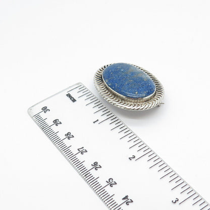 980 Silver Vintage Real Lapis Lazuli Gem Oval Pin Brooch / Pendant