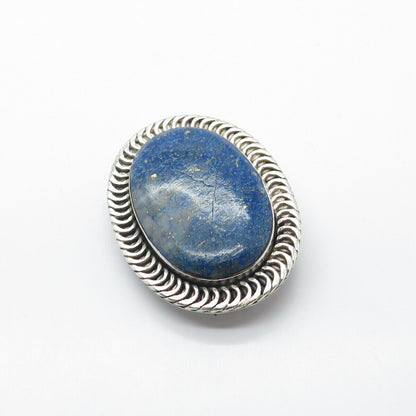 980 Silver Vintage Real Lapis Lazuli Gem Oval Pin Brooch / Pendant