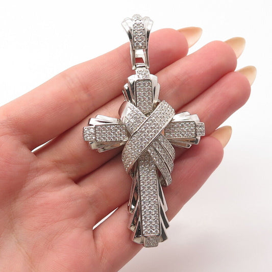 925 Sterling Silver Pave C Z Cross Pendant