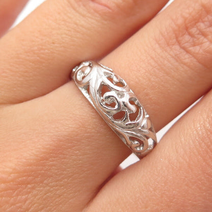 925 Sterling Silver Ornate Swirl Ring Size 8