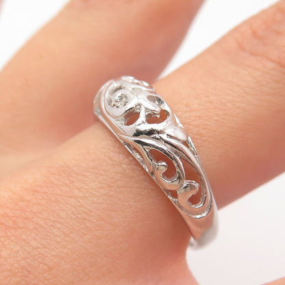 925 Sterling Silver Ornate Swirl Ring Size 8