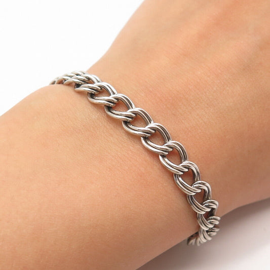 925 Sterling Silver Vintage Italy Double Cable Link Bracelet 6.75"