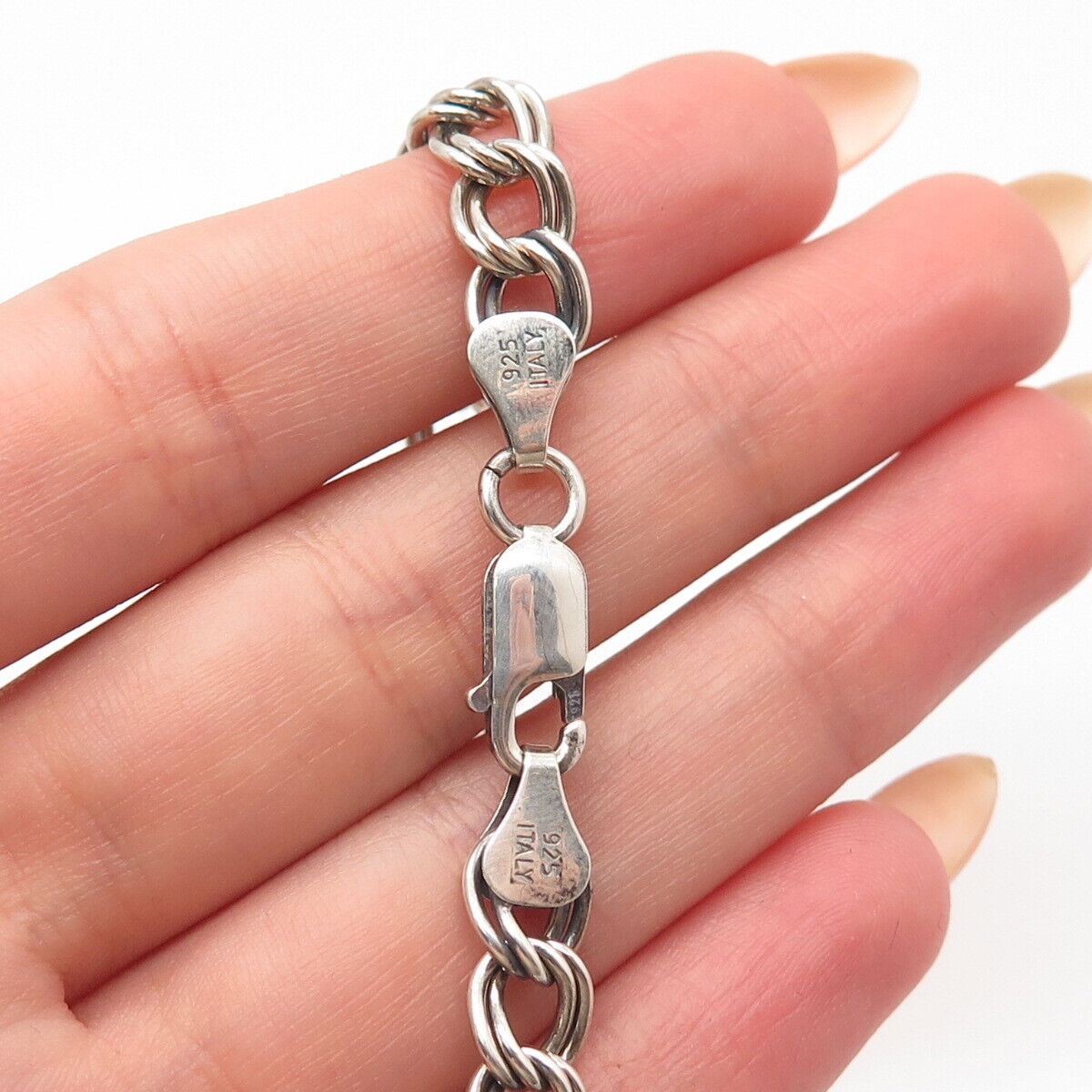 925 Sterling Silver Vintage Italy Double Cable Link Bracelet 6.75"