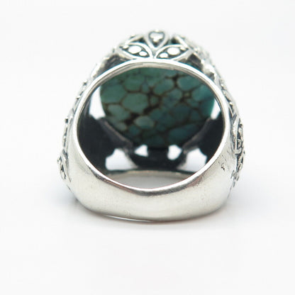 925 Sterling Silver Vintage Real Turquoise Gem Beaded Round Ring Size 7.25