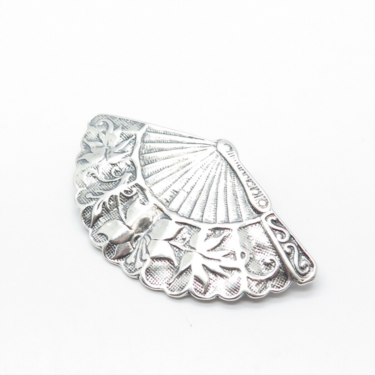 925 Sterling Silver Vintage Ornate Fan Pin Brooch / Pendant