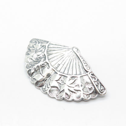 925 Sterling Silver Vintage Ornate Fan Pin Brooch / Pendant