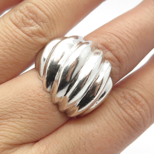 925 Sterling Silver Vintage Mexico Ribbed Wide Ring Size 7