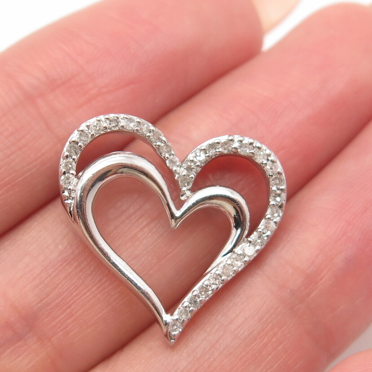 925 Sterling Silver SUN Real White Diamond Heart Slide Pendant