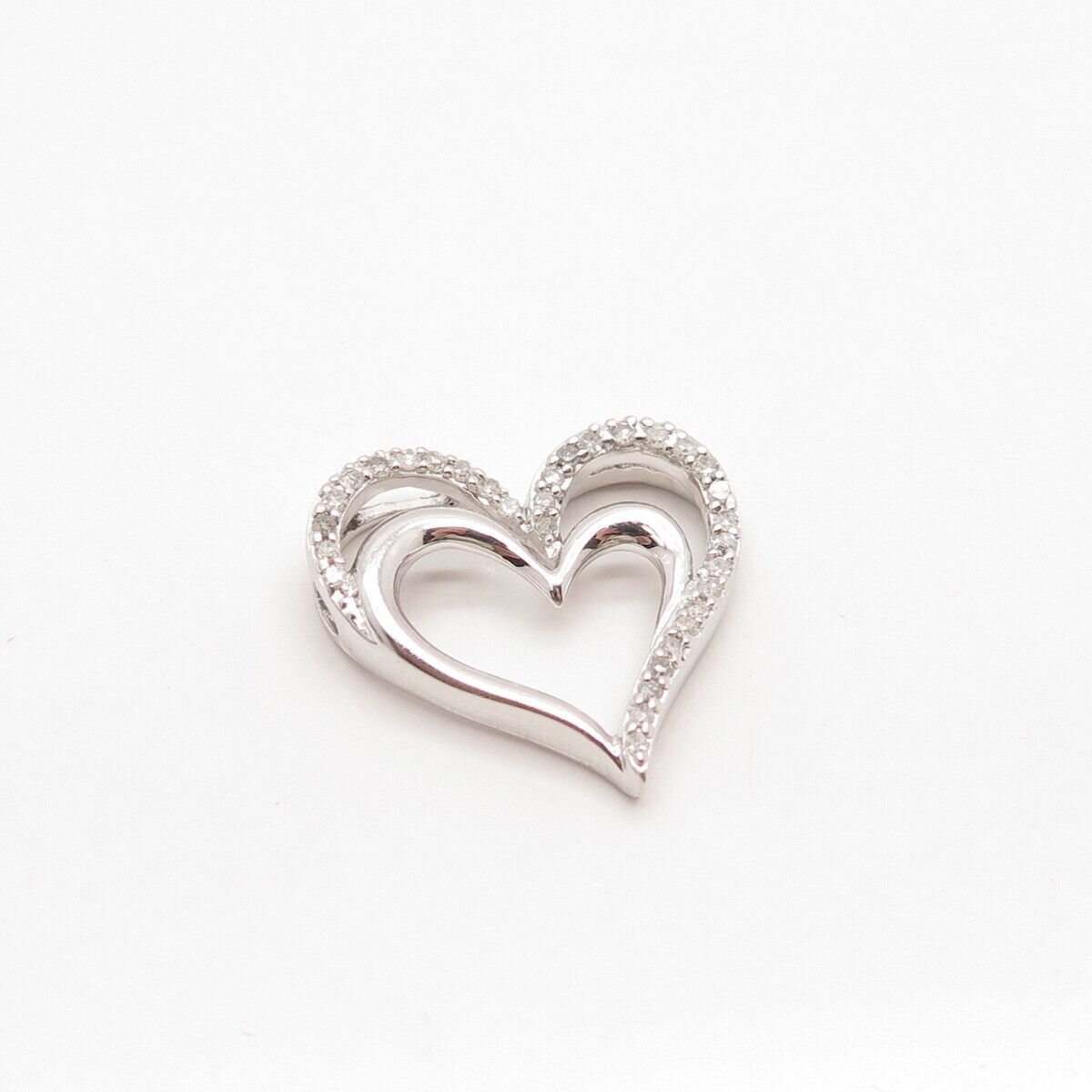 925 Sterling Silver SUN Real White Diamond Heart Slide Pendant