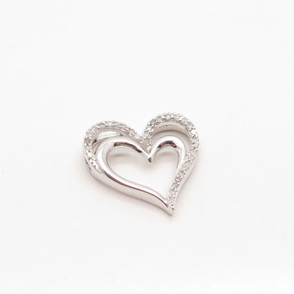 925 Sterling Silver SUN Real White Diamond Heart Slide Pendant