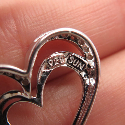 925 Sterling Silver SUN Real White Diamond Heart Slide Pendant