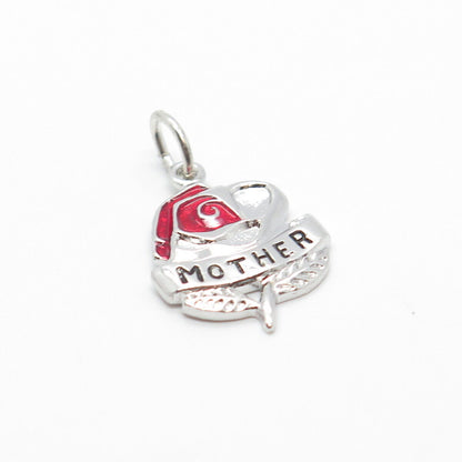 925 Sterling Silver Vintage Enamel "Mother" Floral Charm Pendant