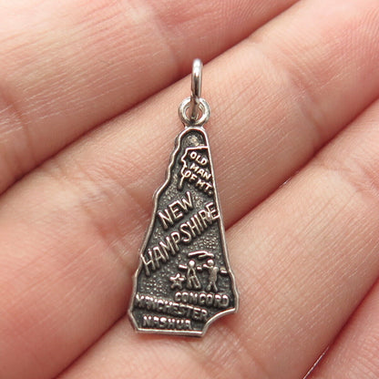 925 Sterling Silver Vintage "New Hampshire" State Map Pendant