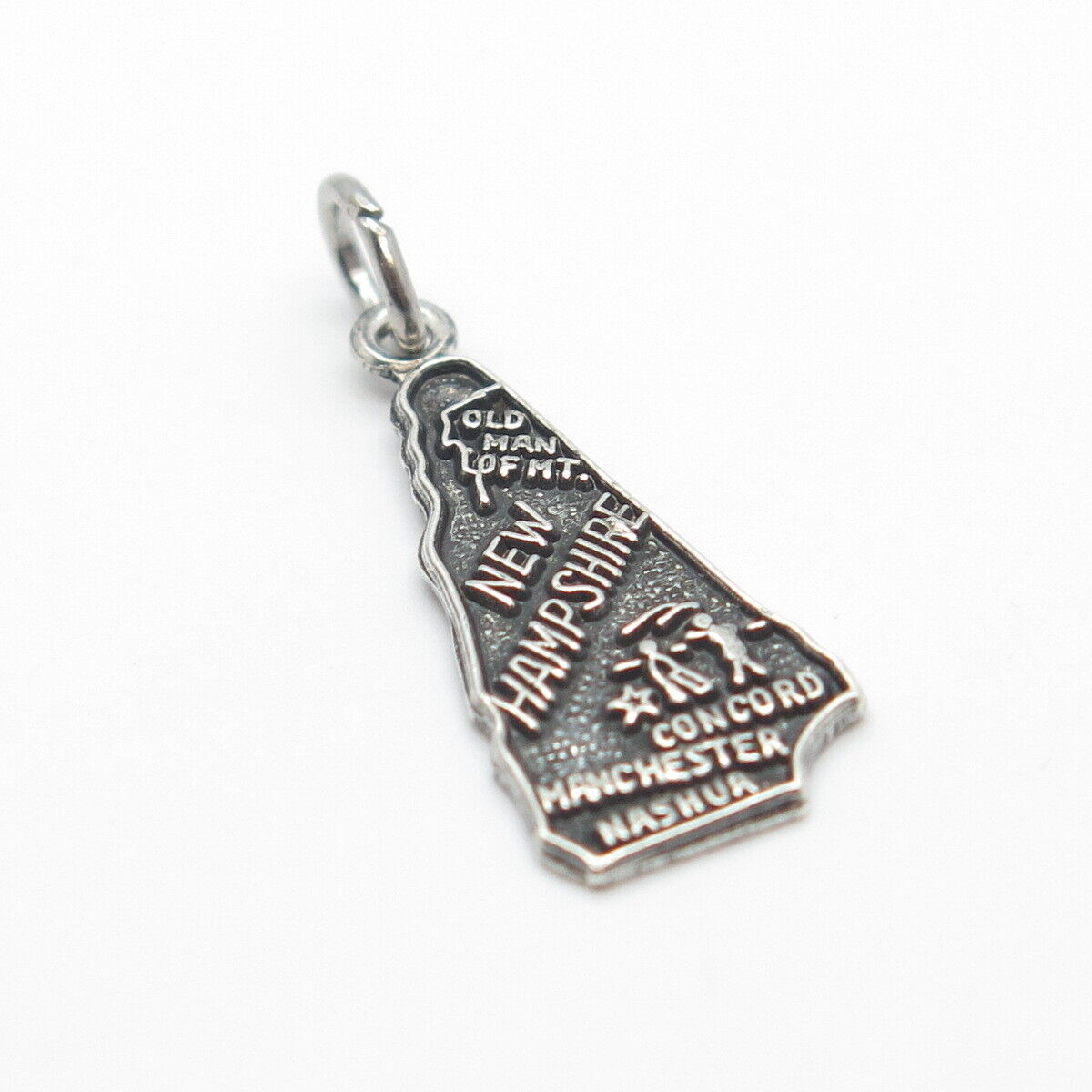 925 Sterling Silver Vintage "New Hampshire" State Map Pendant