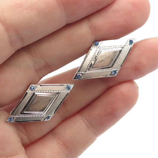 925 Sterling Silver Vintage P & K Blue C Z Cufflinks