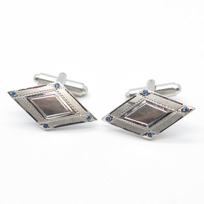 925 Sterling Silver Vintage P & K Blue C Z Cufflinks