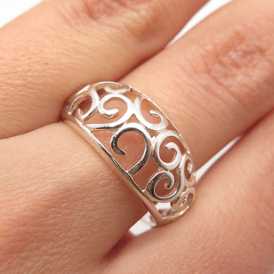 925 Sterling Silver Vintage Nevada Silver Open Swirl Ring Size 8.25