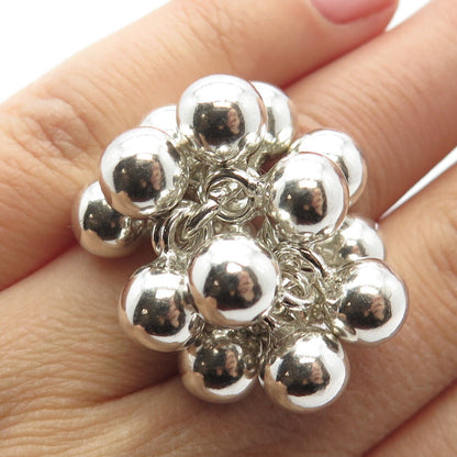 925 Sterling Silver Vintage Beaded Cluster Ring Size 6