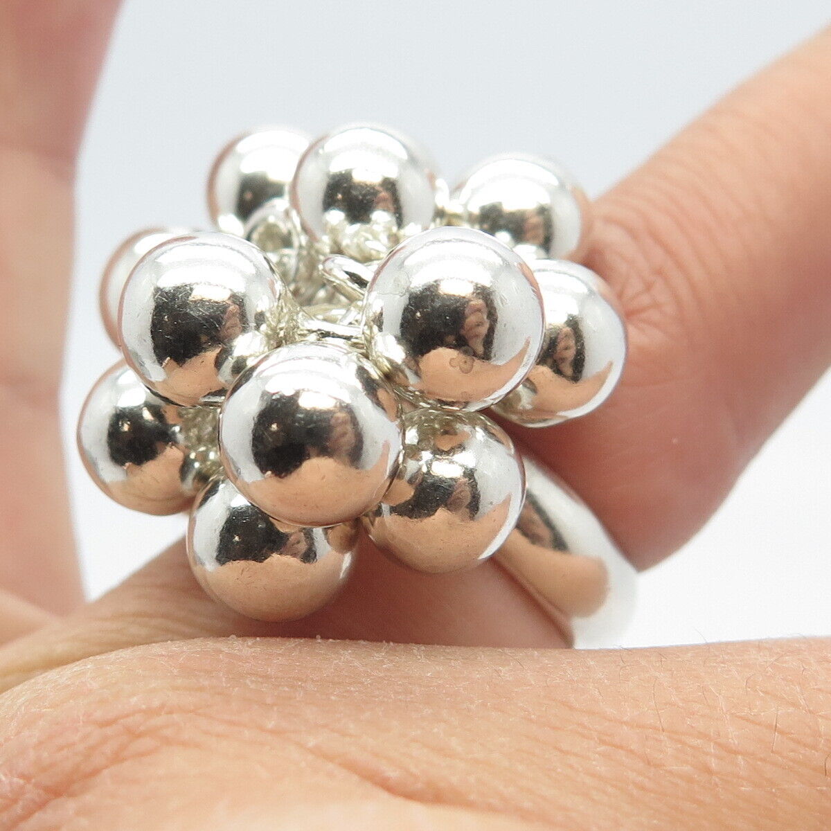 925 Sterling Silver Vintage Beaded Cluster Ring Size 6