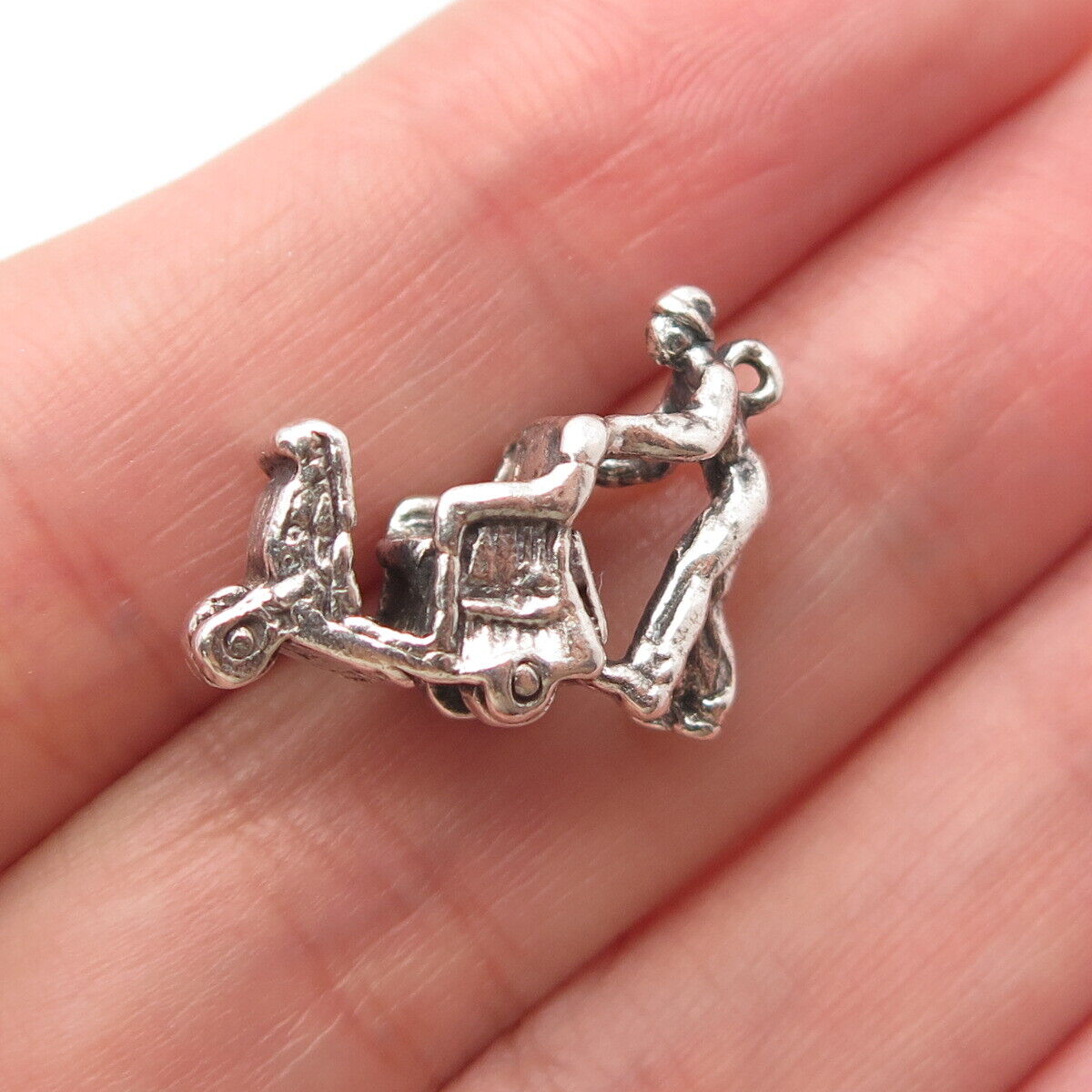 925 Sterling Silver Vintage Man & Carriage Pendant