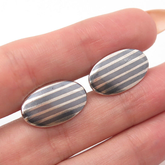 800 Silver Vintage Striped Oval Cufflinks