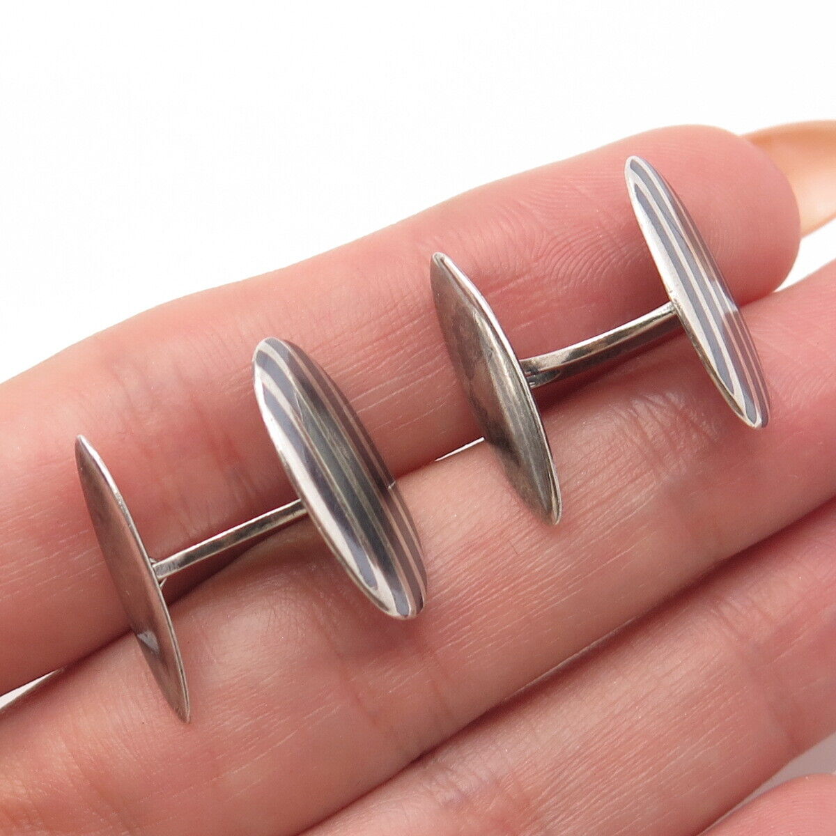 800 Silver Vintage Striped Oval Cufflinks