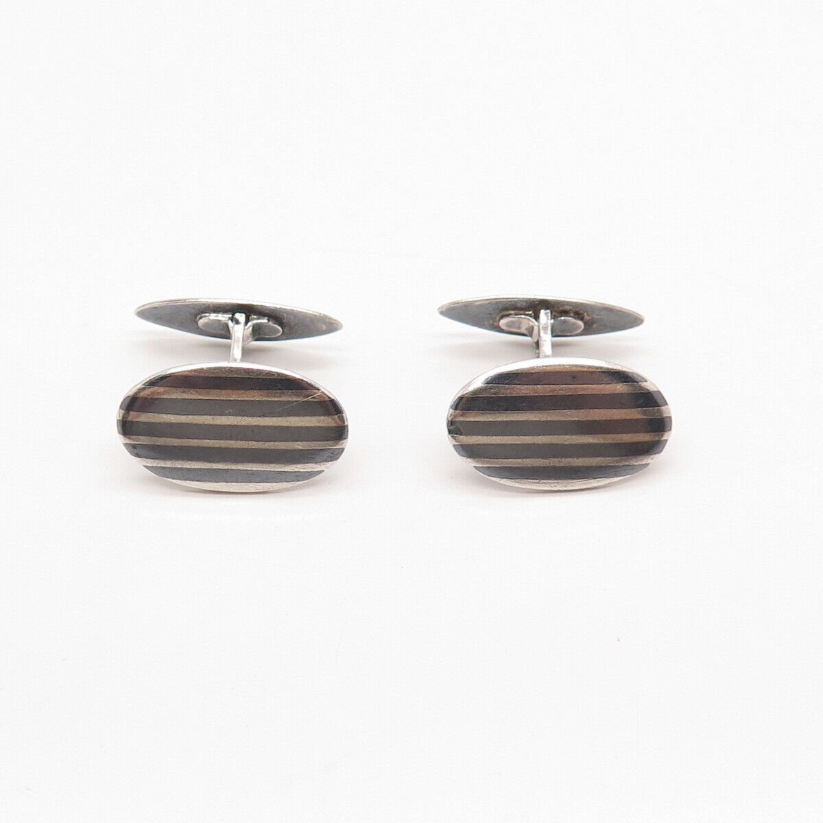 800 Silver Vintage Striped Oval Cufflinks