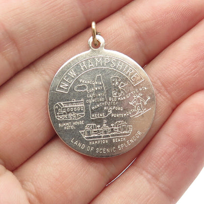 925 Sterling Silver Vintage "New Hampshire" Round Pendant